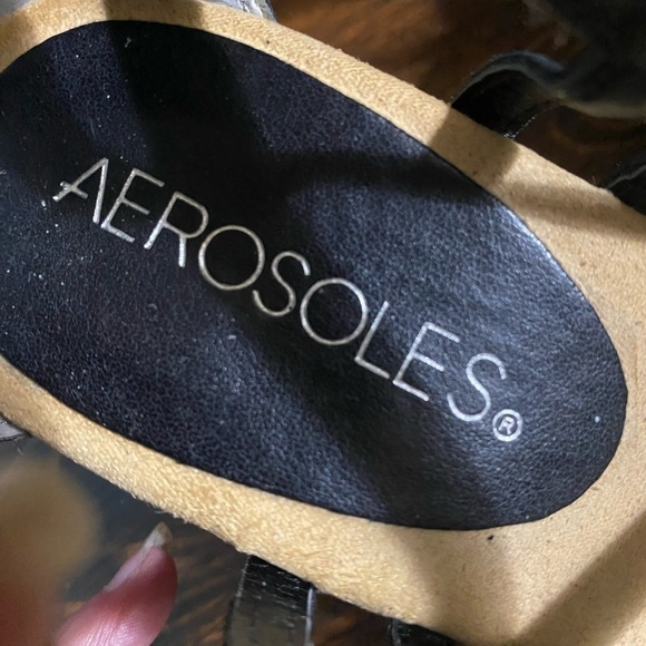 Black Suede Aerosols Broomstick Strappy Corkscrew Contrast Wedge Sandal SZ 6.5 - Picture 7 of 9